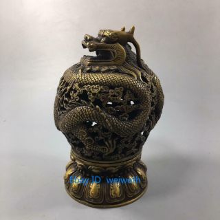 Old Chinese Brass Hand Carved Dragon Incense Burner W Xuande Marks