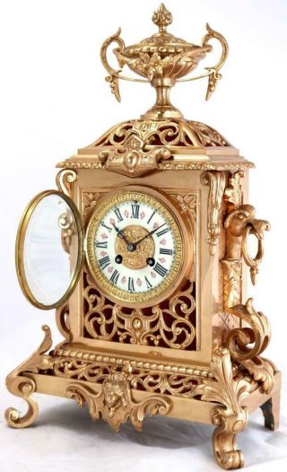 Antique Large Mantle Clock French Pierced Bronze Bell Striking C1870