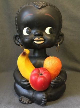Vintage Black Americana Memorabilia Money Box Bobble Head Bank Boy Doll 11 "