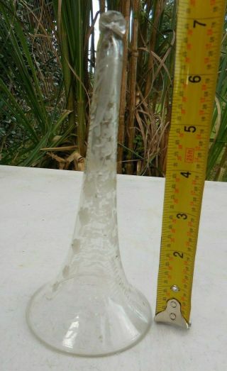 Antique Etched Clear Glass Lily Of The Valley Trumpet Vase Epergne Flute