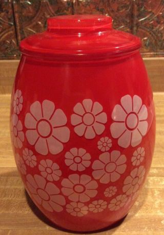 Bartlett Collins Vintage Mid Century Cookie Jar Red With White Daisies Exc