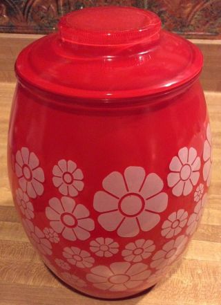 Bartlett Collins Vintage Mid Century Cookie Jar Red with White Daisies Exc 3
