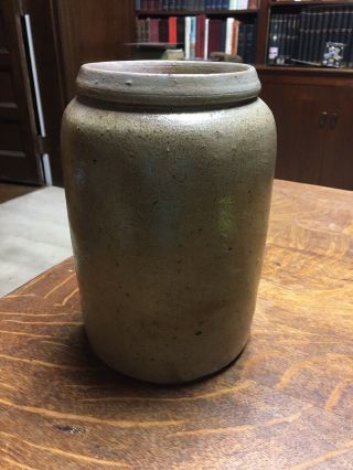 Antique Primitive Salt Glazed Stoneware Crock 9” Tall