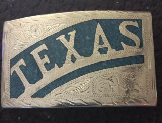 Vintage Mexico Turquoise Inlaid Chip Belt Buckle Texas.