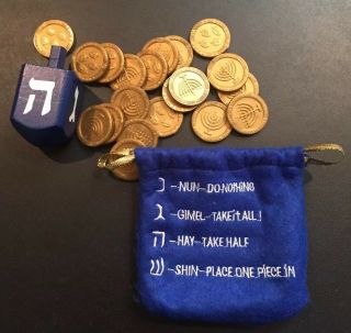 Dreidel Game Set Hanukkah - Includes Dreidel,  Coins And Bag