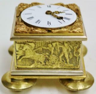 Very Rare Antique 18thc English Fusee Verge Embossed Brass Table Clock