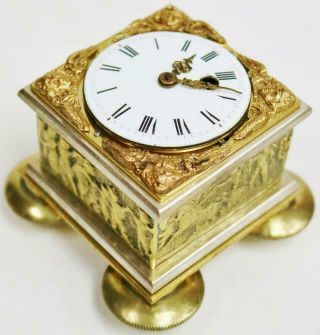 Very Rare Antique 18thc English Fusee Verge Embossed Brass Table Clock 3