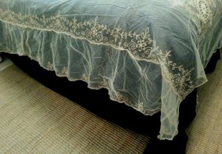 Antique / Vintage Ecru Tambour Lace Bedspread Bed Cover Full/Queen 2