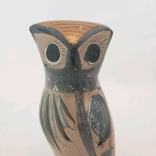 Vintage Tonala Mexican Folk Art Pottery Footed Owl Burnished Hand Painted 2