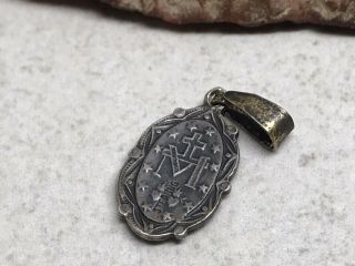 Vintage Antique Sterling Silver Enamel 1830 Virgin Mary Small Charm Pendant 2