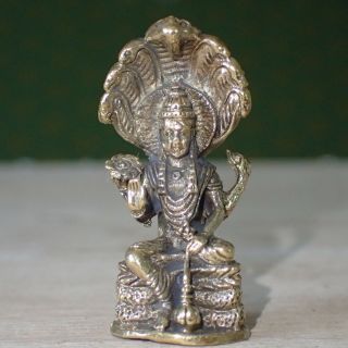 God Vishnu Sitting Statue Brass India Holy Amulet Life Protect Goddess Blessing
