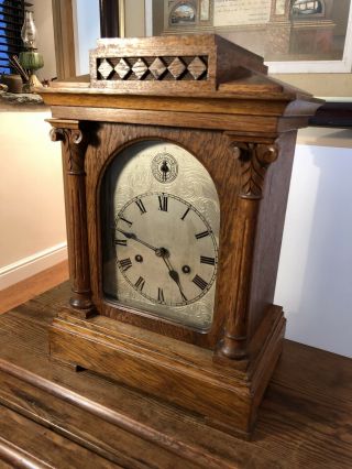 Antique Mantle Clock Hamburg American.  Large Oak Chimes C: - Early 1900s.