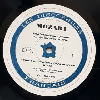 DF 93 LILI KRAUS Piano MOZART LP LES DISCOPHILES FRANCAIS Sonatas Solo mp3 2