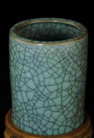 China Old Longquan Celadon Open Porcelain Natural Pattern Brush Pot Ab01a