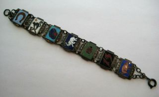Vintage Metal Enamel Good Luck Charm Panel Bracelet Antique German? Austrian?