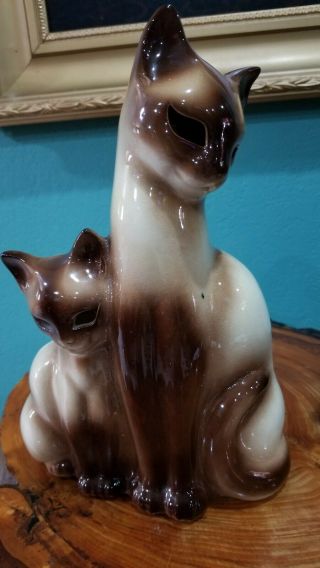 Vintage Mid Century Kron Ceramic Siamese Cat & Kitten Lamp