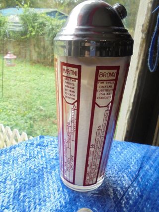 AWESOME Vintage 1930s Art Deco domed chrome cocktail shaker with recipes in Red 3