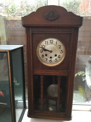 Antique Westminster Chimes Solid Oak Wall Clock.