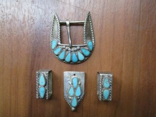 Vintage Turquoise Western Style Belt Buckle & Accessories Set