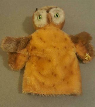 Vintage `steiff Owl Hand Puppet Toy Germany W/ Tag Button 6710/17