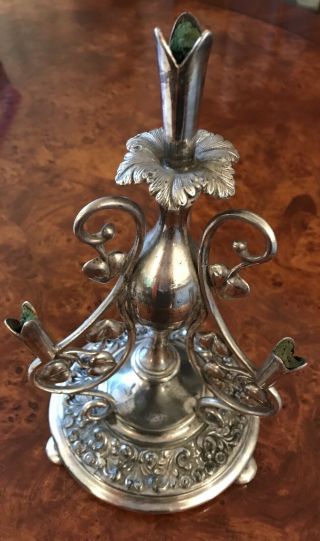 Antique Vintage Silver Plated 4 Branc Epergne Table Centrepiece 10 3/4 " Bun Feet