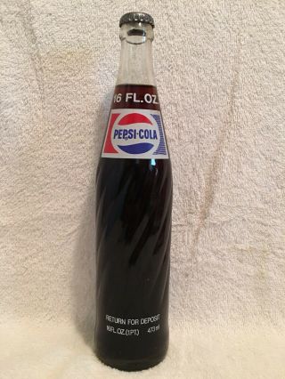 Full 16oz 1970s Pepsi - Cola Acl Swirl Soda Bottle Return For Deposit