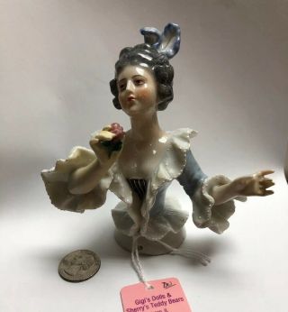 4.  75” Antique German Porcelain Half 1/2 Doll Kister Gray Hairlady Cc