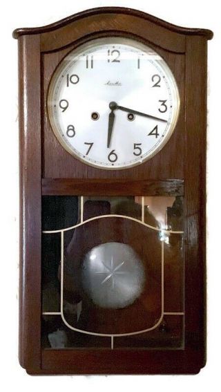 Antique Art Deco Mauthe Wall Clock - 8 - Day - Key Wind - Time Strike