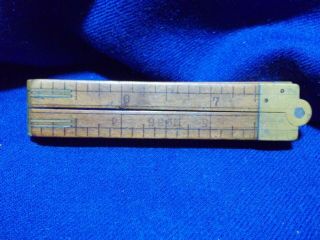 Antique Wood,  Brass Folding 12 " Ruler Over 150 Yrs Old Brought From Sweden