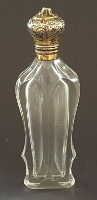 Silver & Clear Glass Vintage Victorian Antique Scent Perfume Bottle B