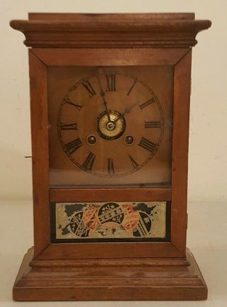 Antique 19th C.  Early American Mahogany Cottage Clock Alarm Clock,  Rare
