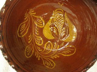 Vintage Ned Foltz Redware Pottery Bowl Tulip Slip Glaze Signed Folk Art 8 