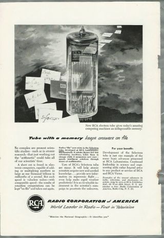 1950 Rca Advertisement,  Selectron Memory Tube,  Early Computer Memory Tube