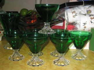 7 Vtg Forest Green Burple Boopie Bubble Liquor Glasses Goblets 3 5/8 " Exc