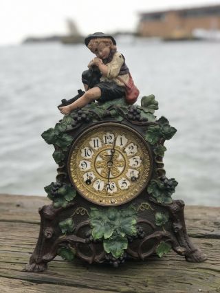 Antique Sessions Clock Co.  Fs Mantle Clock W/ Wood & Cast And Hand Painted.