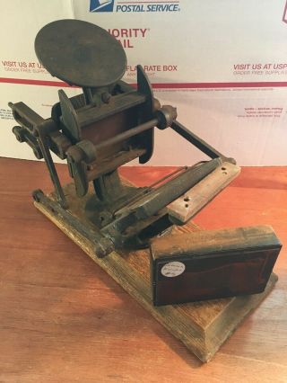 Vintage Block Printing Press Stamped " Rotary Style A " With Block From Lebanon Pa