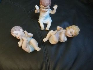 Vintage Bisque Piano Baby Set Of 3 Figurines 2 Boys And Girl