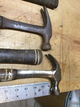 5 Vintage Carpenter Hammers Leather Handles Estwing,  Malco 3