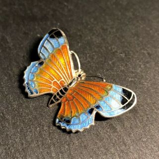 Vintage Silver Enamel Butterfly Brooch