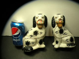2pc Large H/p Antique Staffordshire Spaniel Dog/s Figurines With Gold Chain/s