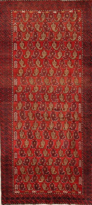 Vintage All - Over Paisley 11 Ft Runner Afghan Oriental Wool Rug Handmade 4x11