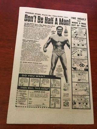 1974 Vintage 6.  5x10 Comic Print Ad Charles Atlas Bodybuilder Dont Be Half A Man