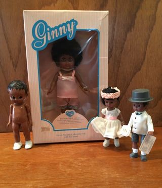 4 Black African American Dolls: Ginny Dress Me,  Md Alexander Couple,  Vintage Boy