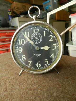 Antique Westclox Big Ben Alarm Western Clock Co,  Black Dial,  Xlnt