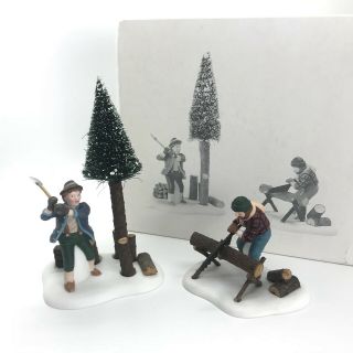 Dept 56 Lumberjacks Set Of 2 Christmas Village Accessory Chopping Tree