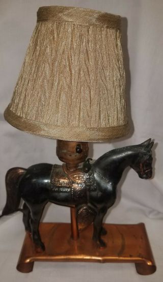 Old Vintage Brass Trigger Western Horse Electric Table Lamp Copper Base