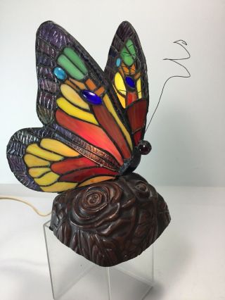 Vintage Stained Glass Tiffany - Style Butterfly Accent Light Table Lamp