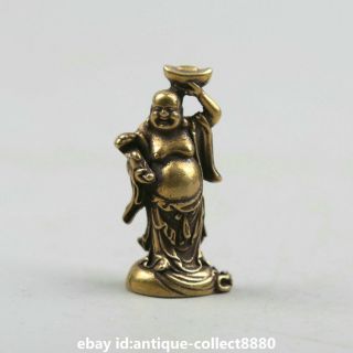 1.  9 " Curio Chinese Bronze Maitreya Buddha Hold Ruyi Yuanbao Wealth Small Pendant