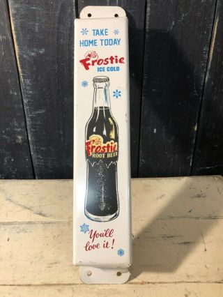 Vintage Frostie Root Beer Bottle Elf Logo Metal Advertising Door Push Sign