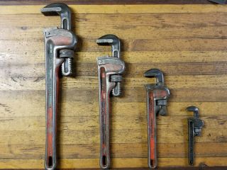 Vintage Adjustable Plumbing Monkey Pipe Wrenches ☆ Plumber Mechanic Tools Wrench